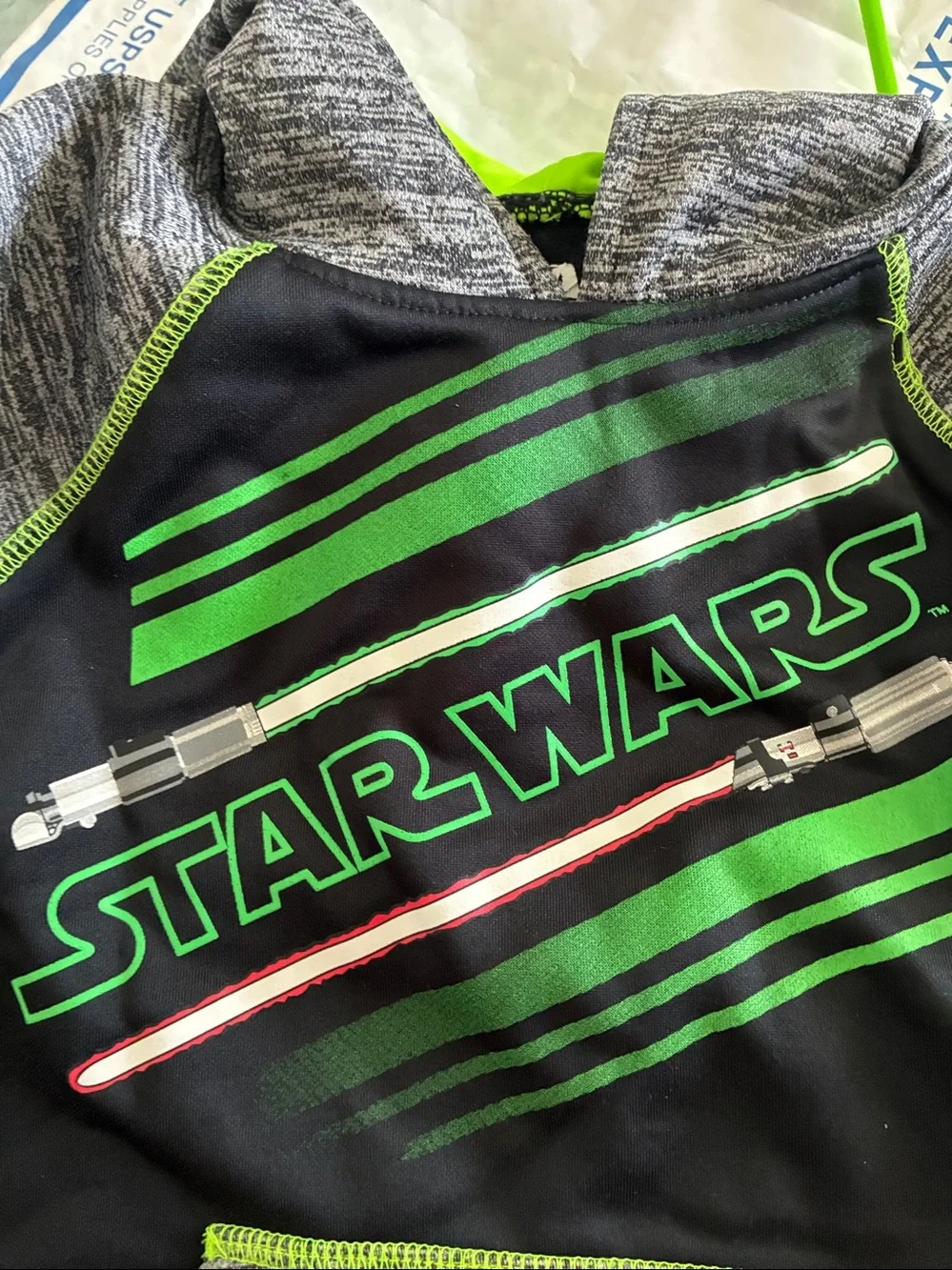 Star Wars Black, Gray & Neon Green Lightsaber Pullover Hoodie Size 6